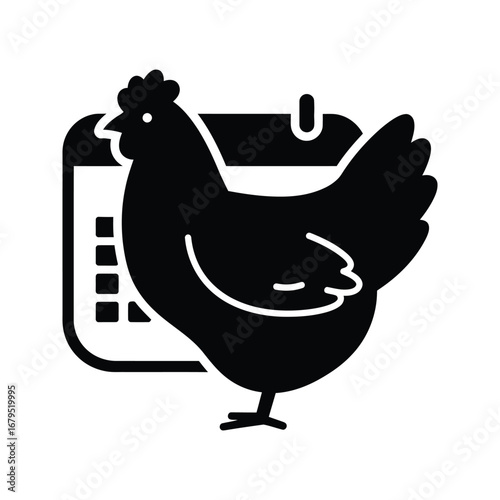 Chicken on Calendar Icon Poultry Farming Schedule Egg Production Planning Black Silhouetted Illustration