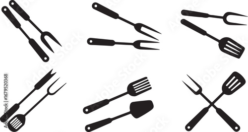 Barbecue Utensils Silhouette Collection Grilling Tools Icons Isolated on Transparent Backdrop