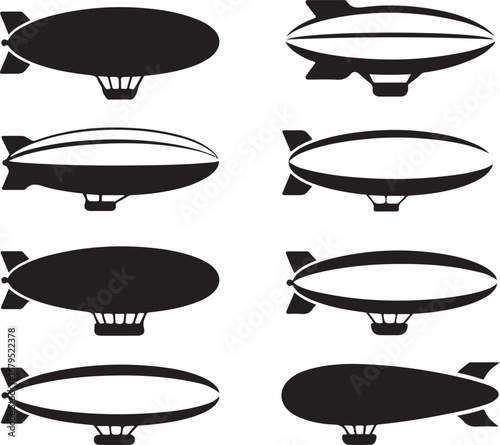 Airship Silhouettes on Transparent Background for Aviation and Transportation