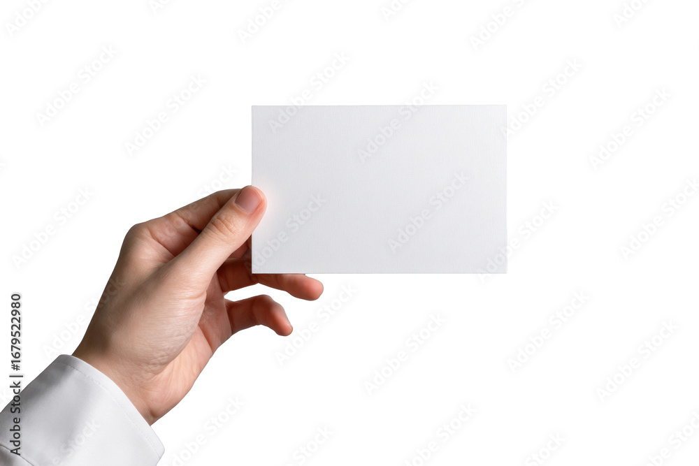 Obraz premium Hand Holding Blank Card Mockup on Transparent Background