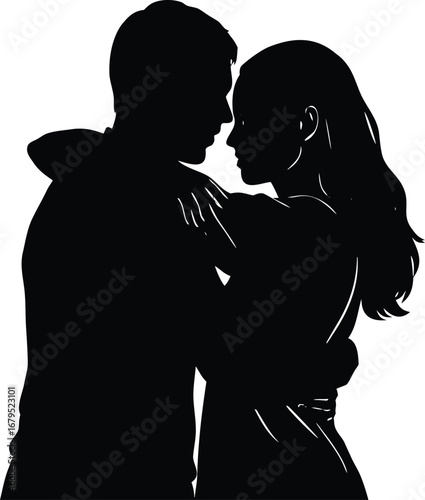 Silhouette of a couple embracing intimately