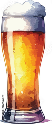 A Watercolor Trio of Beer Glasses Displaying Different Styles and Colors for a Refreshing Visual Treat Ideal for Gastronomy and Craft Beer Enthusiasts