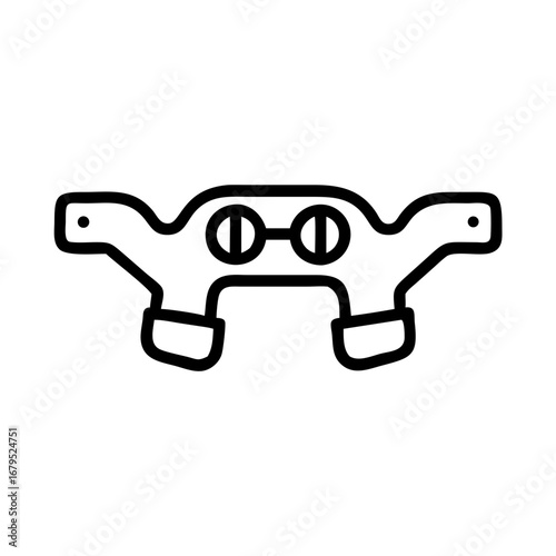 Automotive Engine Bracket Icon Illustration - Black outline illustration of an engine bracket component, representing automotive parts, mechanical support, repair, and vehicle maintenance systems.
