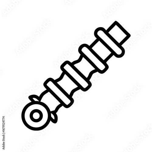 Camshaft Engine Component Icon Illustration - Black outline illustration of a camshaft, representing automotive engine parts, mechanical systems, repair, timing mechanism, and vehicle maintenance.

