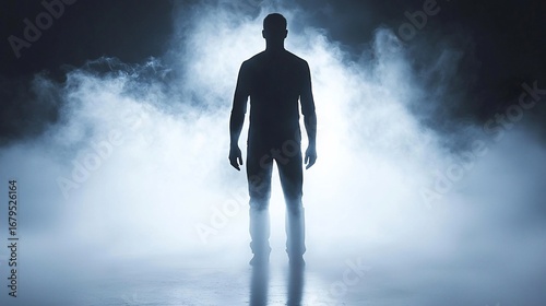 Silhouetted man in mysterious smoky atmosphere