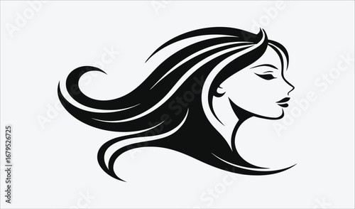 A fashionable woman with long black hair, a detailed face, and red lips, created in a vector art style