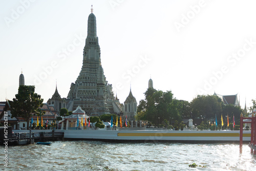 Representation of culture, religion, and architecture in Thailand  Wat Arun temple by the riverside Chao Phraya in Bangkok