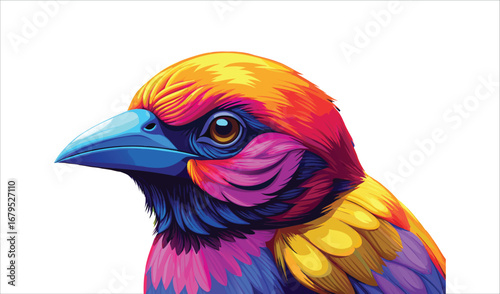 A colorful portrait of a beautiful blue and yellow macaw perched on a branch