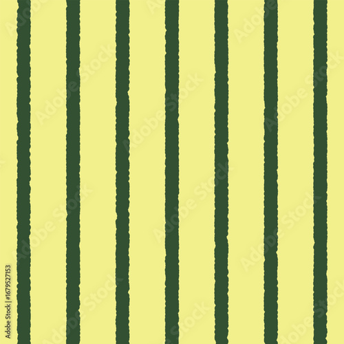 A rough stripe seamless design featuring deep dark green lines on a bright yellow background. Perfect for fabric prints, wallpapers, stationery, and digital art projects.