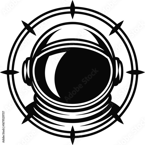 Stylized Astronaut Helmet Icon Representing Space Exploration, Scientific Discovery, and the Human Quest to Understand the Cosmos