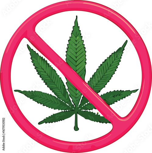 Green cannabis leaf prohibition symbol marijuana