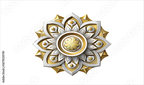 Golden OM symbol vector icon illustration on a yellow background with a star design