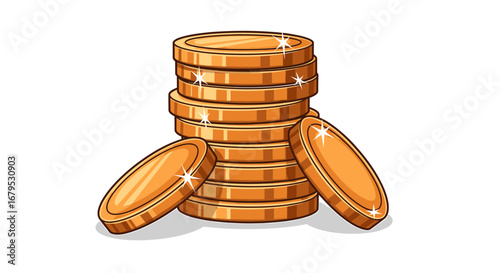 A stack of bronze coin with two coins in front of the stack.