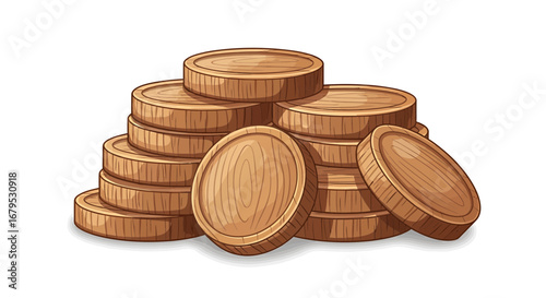 A Pile of Wood Coins.