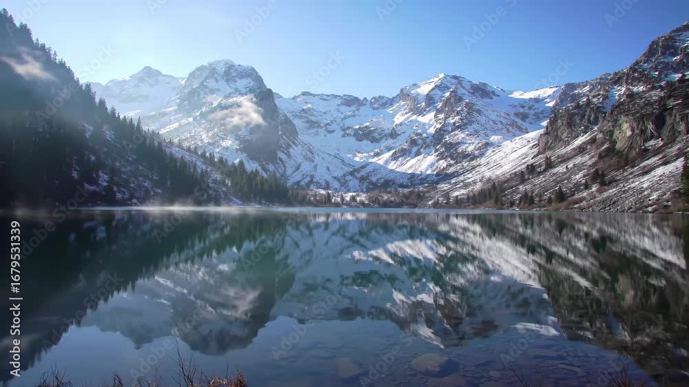 Stunning Reflection of Snow-Capped Mountains Over Tranquil Lake in Nature’s Serenity Stunning Reflection of Snow-Capped Mountains Over Tranquil Lake in Nature’s Serenity