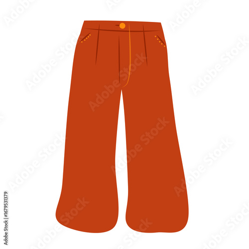 Illustration of wide orange pants with buttons and pocket details