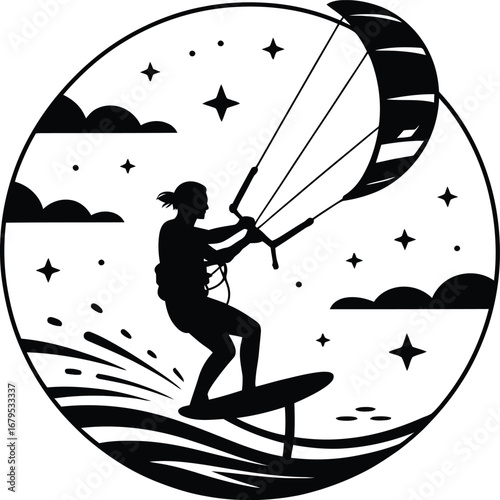Kitesurfing Silhouette Water Sport Extreme Adventure Kiteboarding Rider Ocean Wave Action Recreation Lifestyle