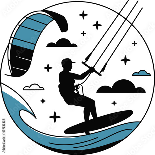 Kitesurfing Silhouette Water Sport Extreme Adventure Kiteboarding Rider Ocean Wave Action Recreation Lifestyle