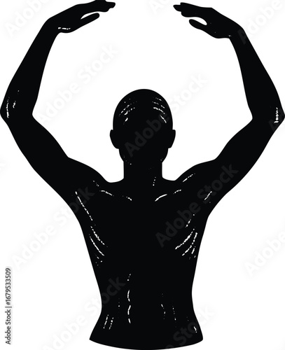 Silhouette of a person with arms raised above their head