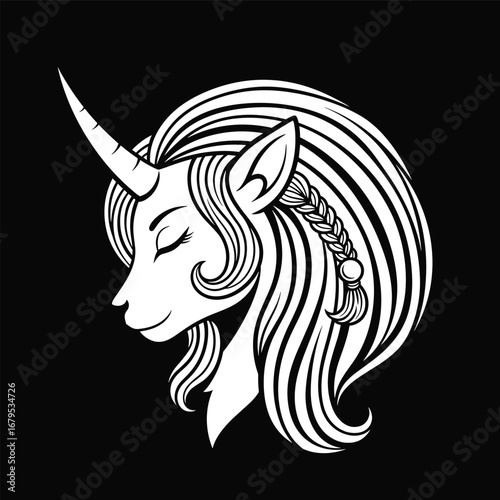 Elegant unicorn with flowing hair and braided mane