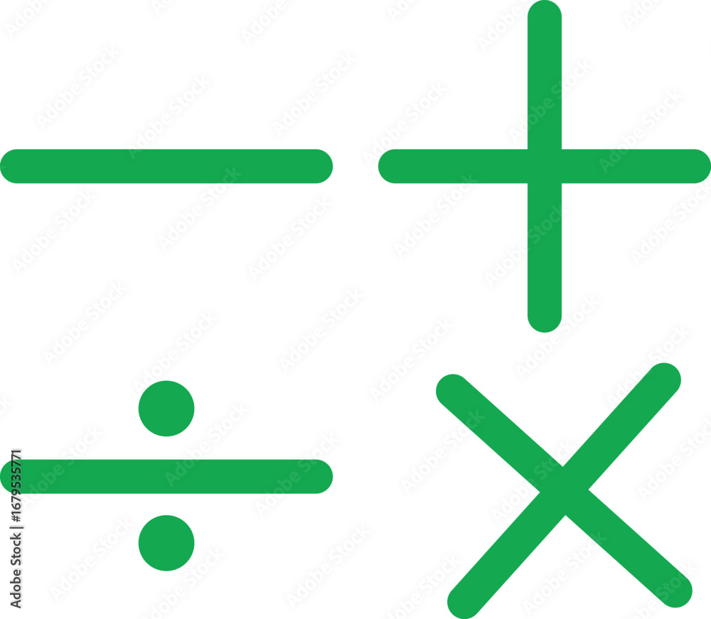 Obraz premium Green Mathematical Symbols on White Background Depicting Arithmetic Operations and Calculations