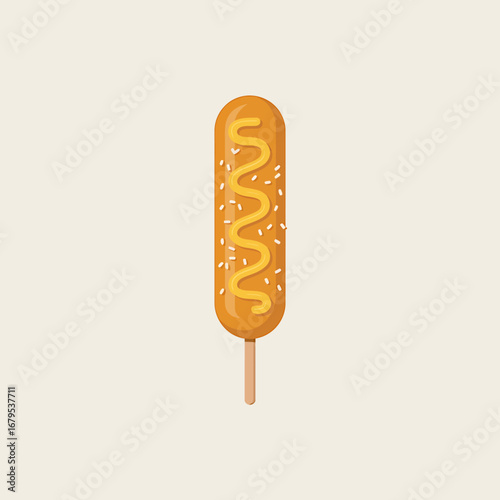 Delicious Corn Dog Illustration with Mustard and Sprinkles Perfect for Food Blogs and Restaurant Menus and Food Design