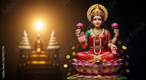 Goddess Lakshmi Seated on a Lotus Flower.