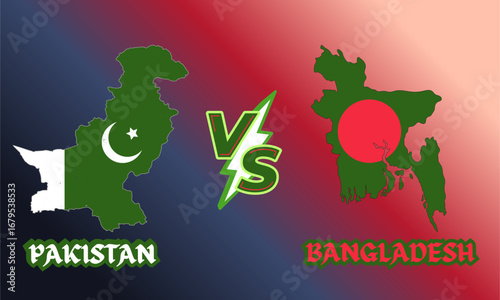 Pakistan v/s versus Bangladesh cricket match player, batsman, bowler, wicketkeeper, fielder silhouette vector illustration of a cricket match in cricket sport and cricket game vector editable file.	