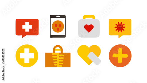 A vector set of medical icons and symbols for a website interface design