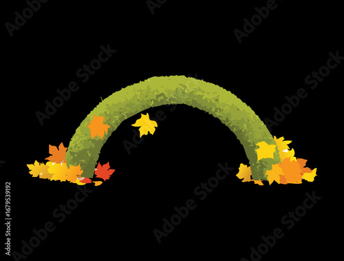 A decorative archway made of lush green foliage and yellow leaves, with a simple and clean design for a background