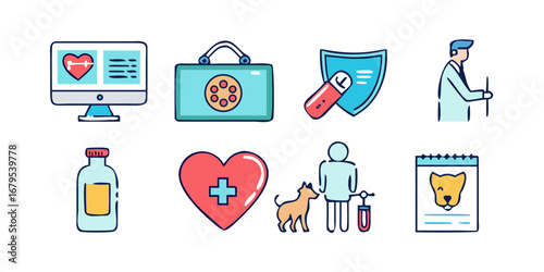 A medical icons vector set for business and web design, including health and hospital symbols