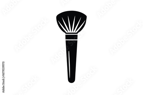 Stylized Black and White Image of a Makeup Brush on White Background
