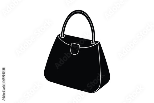 Stylish black handbag icon with curved handle and clasp design element
