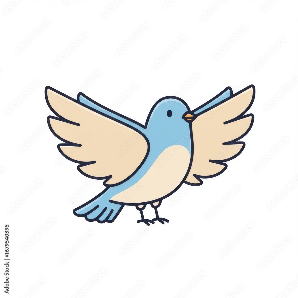 Fototapeta premium Pixel Art Blue Bird Spreading Wings on White Background Detailed Flat Design