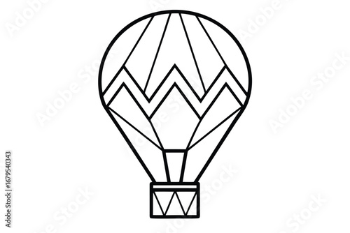Detailed line drawing illustration of a vintage hot air balloon basket