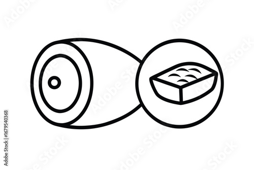 Stylized depiction of a log of wood with a container of saplings