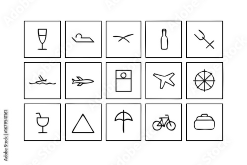 Grid of 30 simple hand drawn line art icons representing various objects and symbols vector
