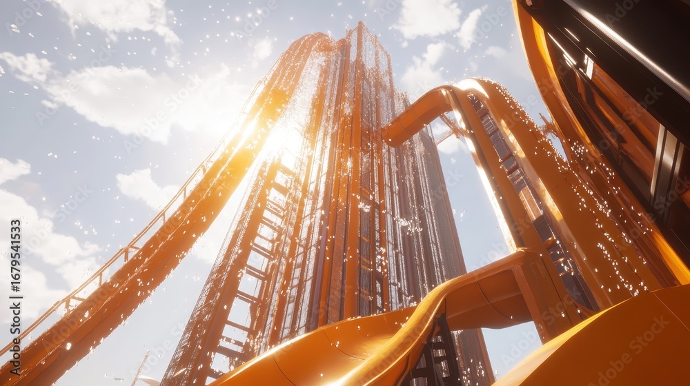 Obraz premium Thrilling Water Slide Adventure in Bright Sunlight and Clear Skies