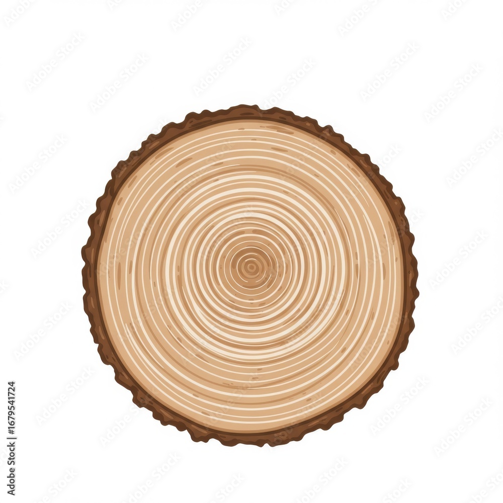 Fototapeta premium Wood Tree Rings Cross Section Log with Brown Bark and Concentric Pattern