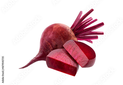 organic beetroot and cross section slice isolated