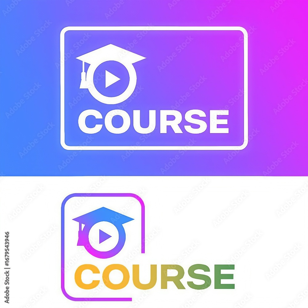 Obraz premium Online education course icon with graduation cap and play button