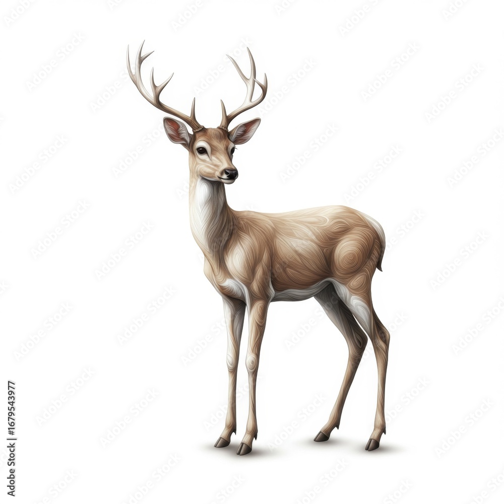 Fototapeta premium Majestic Buck with Grand Antlers on a Clean White Background Digital Illustration