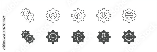 Settings and setup line and solid icons. Option, installation, regulation, configuration, settings, control icon. Vector illustration.