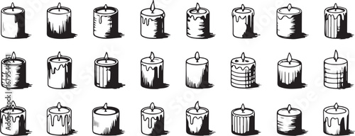Simple Candle Illustration with Dripping Wax and Soft Flickering Light on Transparent BG