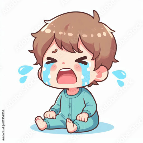 vector illustration of a little boy crying