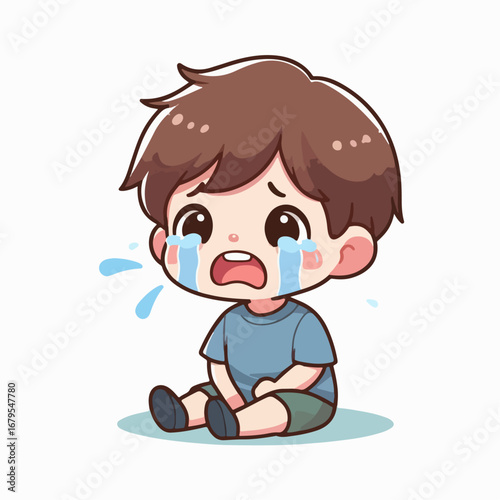 vector illustration of a little boy crying