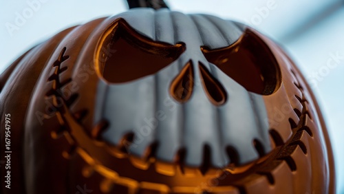 Halloween pumpkin with carved Jack Skellington face
