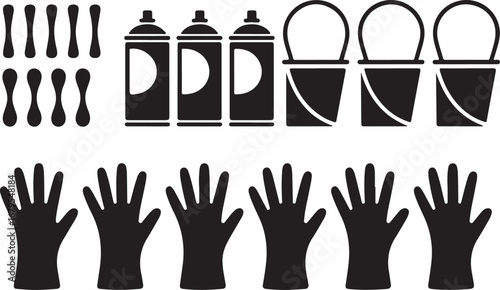 Painting Tools and Protective Gear Silhouettes for Home Improvement Projects Vector