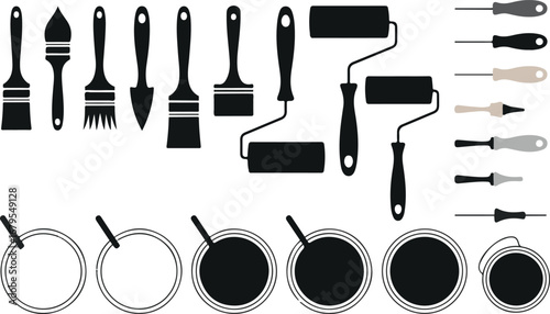 Painting Tools and Equipment Silhouettes for Home Improvement Vector Illustration