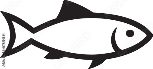 a simple black silhouette of a fish on a clean background, perfect for various design purposes